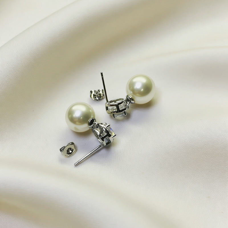 Sier Needle White Copper Sier-plated Light Luxury High-grade Temperament Pearl Stud Earrings