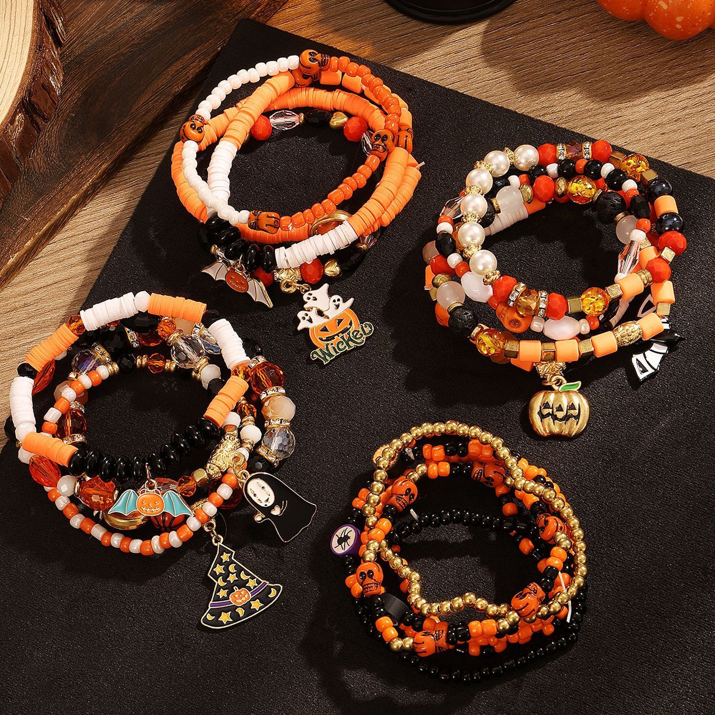 Halloween Bat Pumpkin Spider Lifting Artificial Crystal Bracelets