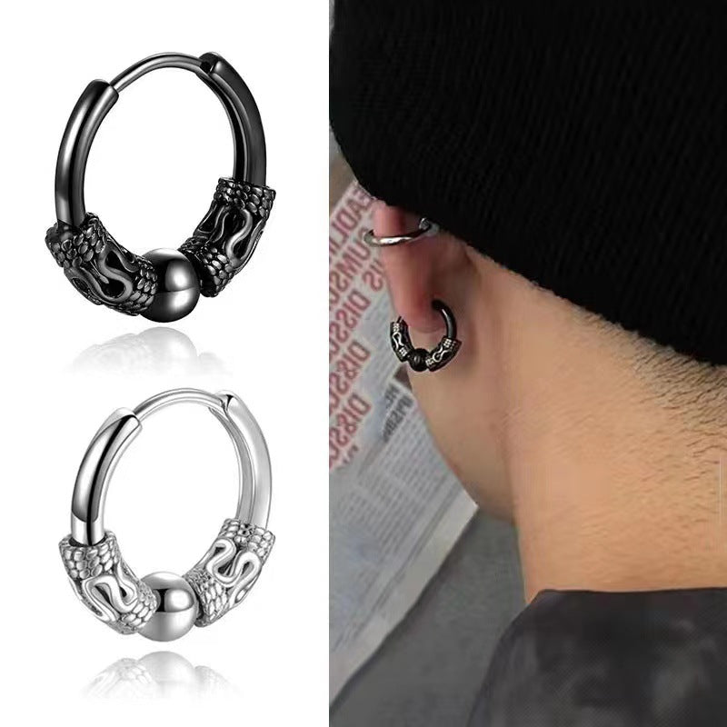 Men's Hip Hop Rock Cross Screw Vintage Dragon Earrings