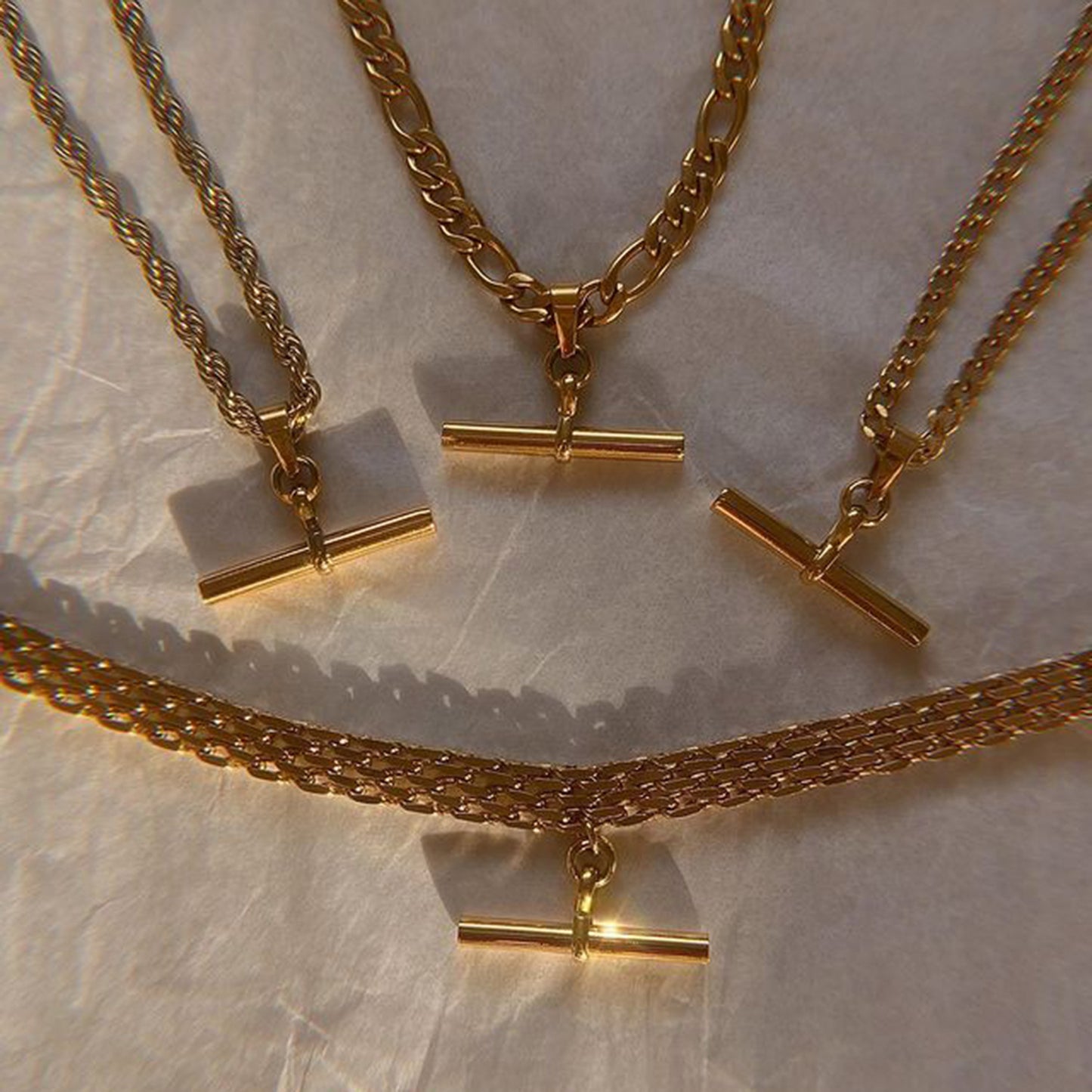 Hip Hop Gold Stainless Steel Bar Necklaces