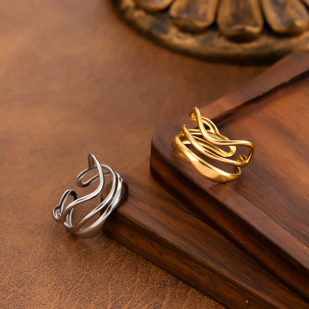 Irregular Line Open Wave Stainless Steel Ring