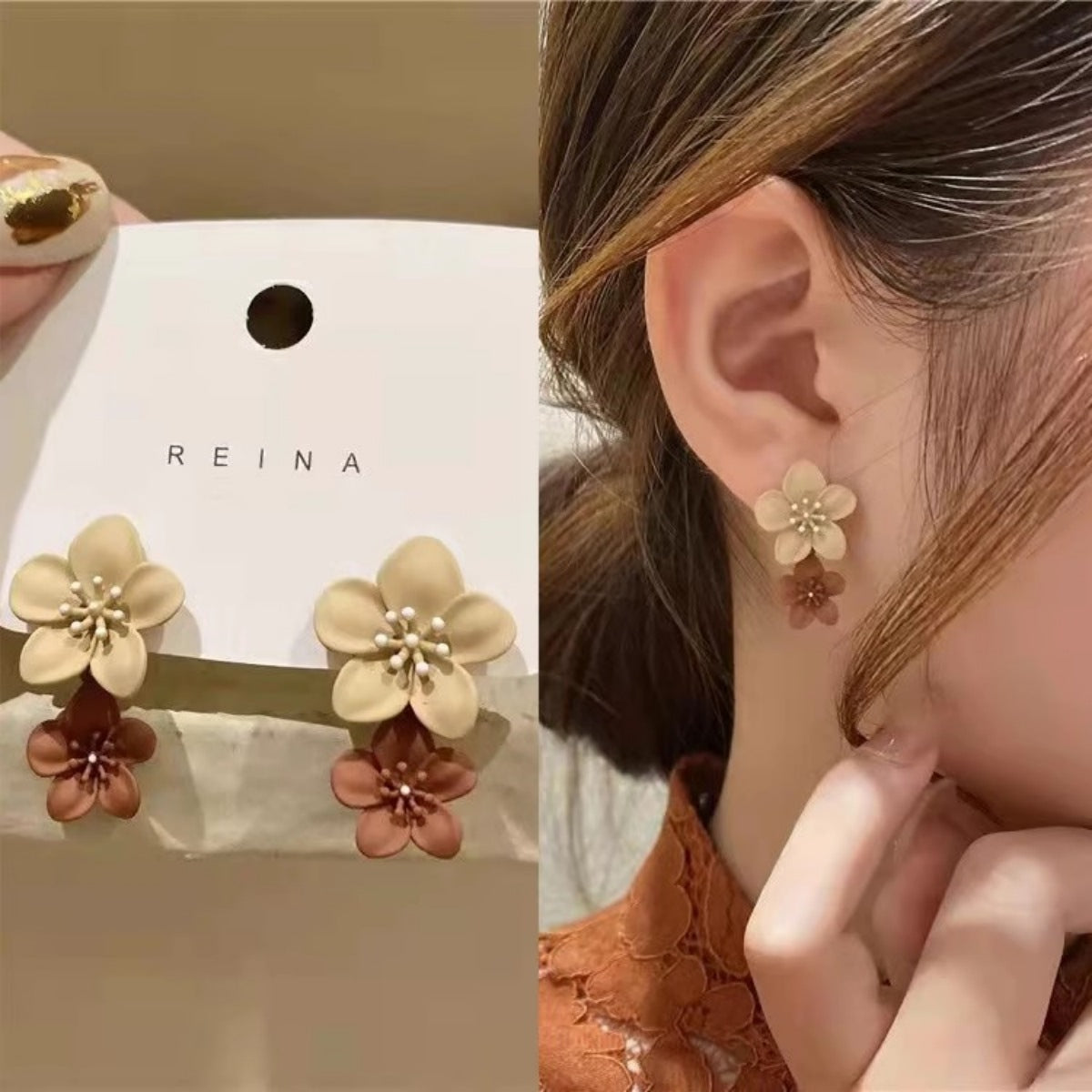 Design Contrast Color Painted Flower Personality Minimalist Stud Earrings