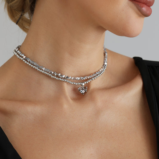 Women's Irregular Ice Crushing Beaded Heart Personality Necklace