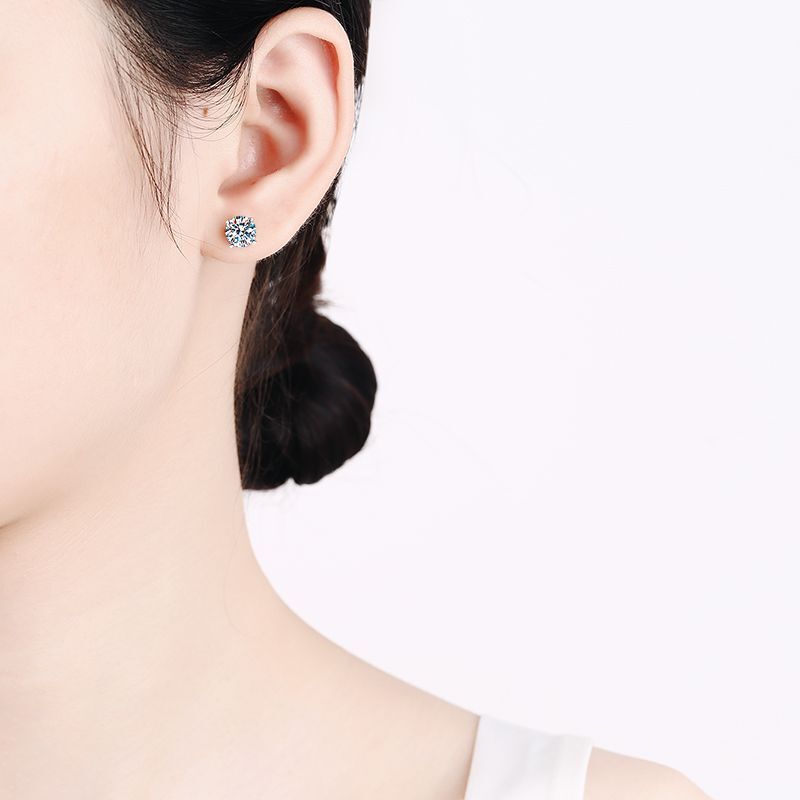 Sterling Sier Ear Divided Into Karat 2 Moissanite Stud Earrings