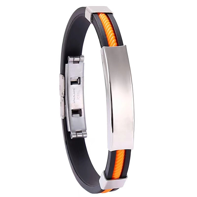 Men's Brocade Lettering Titanium Steel Silicone Stainless Bracelet