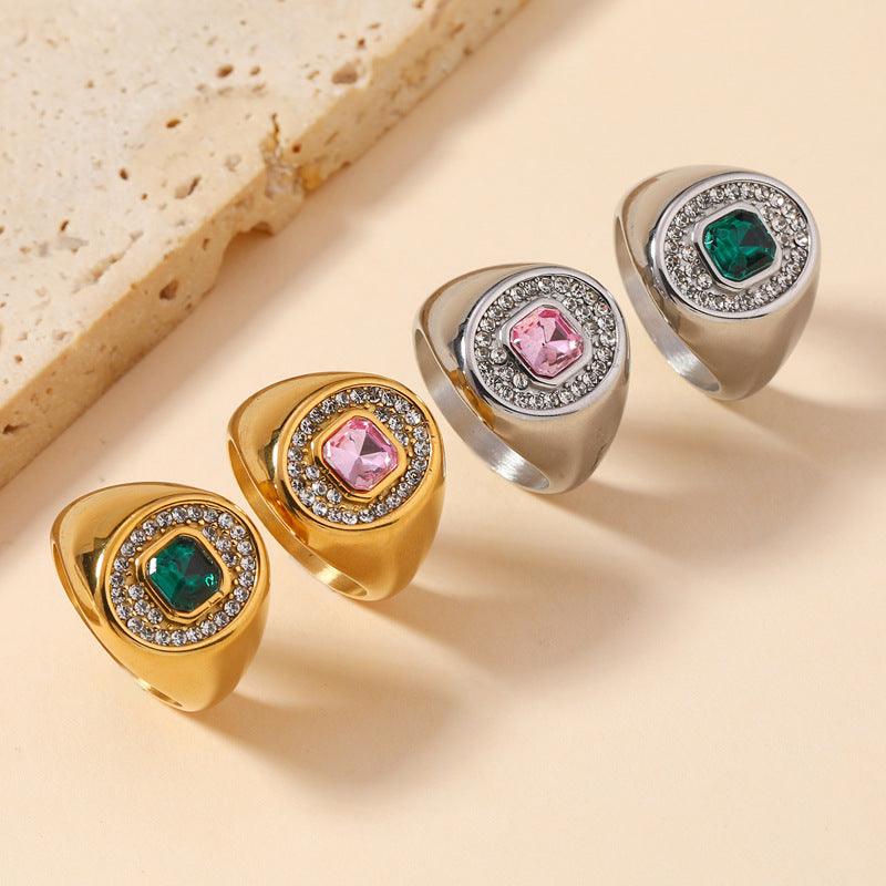 Gem Light Luxury High-grade Vintage Stainless Rings