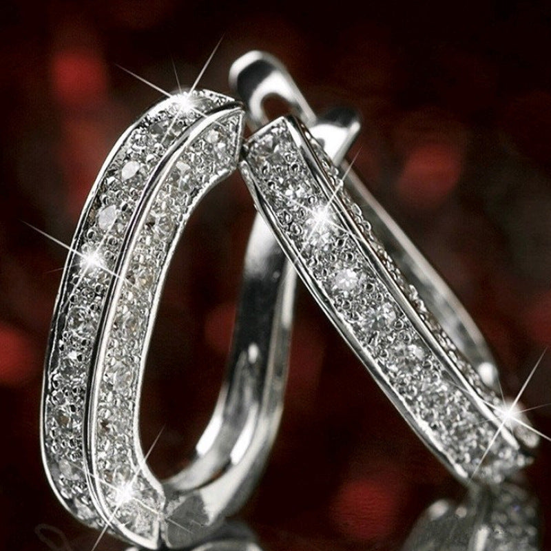 Fashion Three-sided Diamond Full Rhinestone Ear Earrings