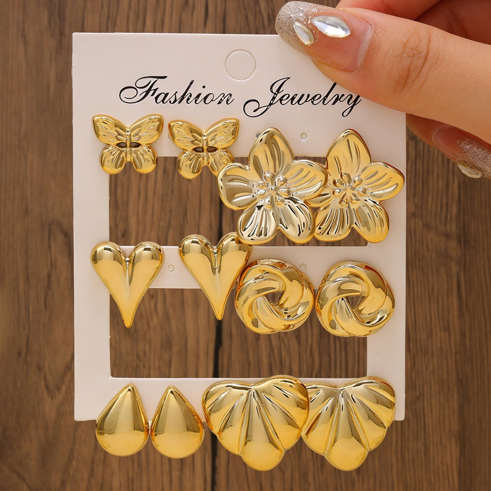Women's Gold Geometric Fashionable High Sense Combination Earrings