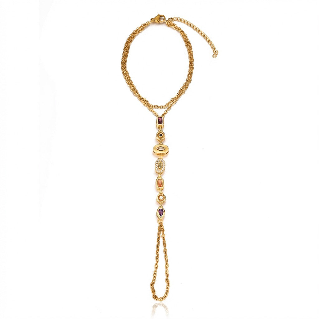 Rhinestone Geometric Finger Chain Female Fashion High Sense Bracelet