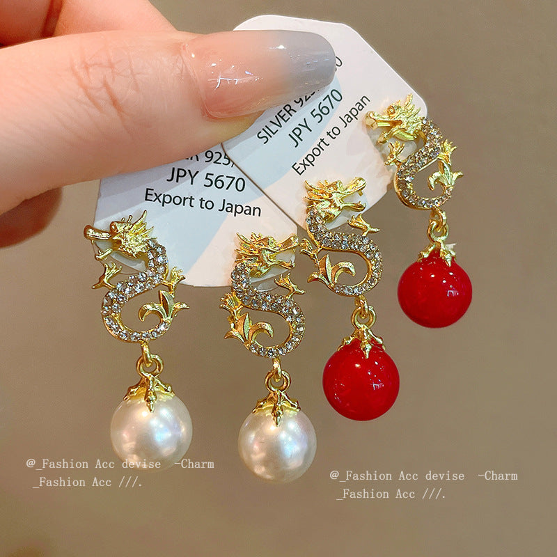 Needle Pearl Diamond Chinese Style Niche Temperament Earrings