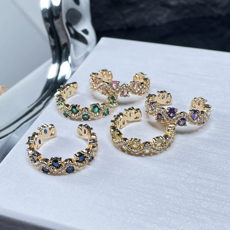 French Retro Fashion Sweet Cool Colorful Crystals Rings