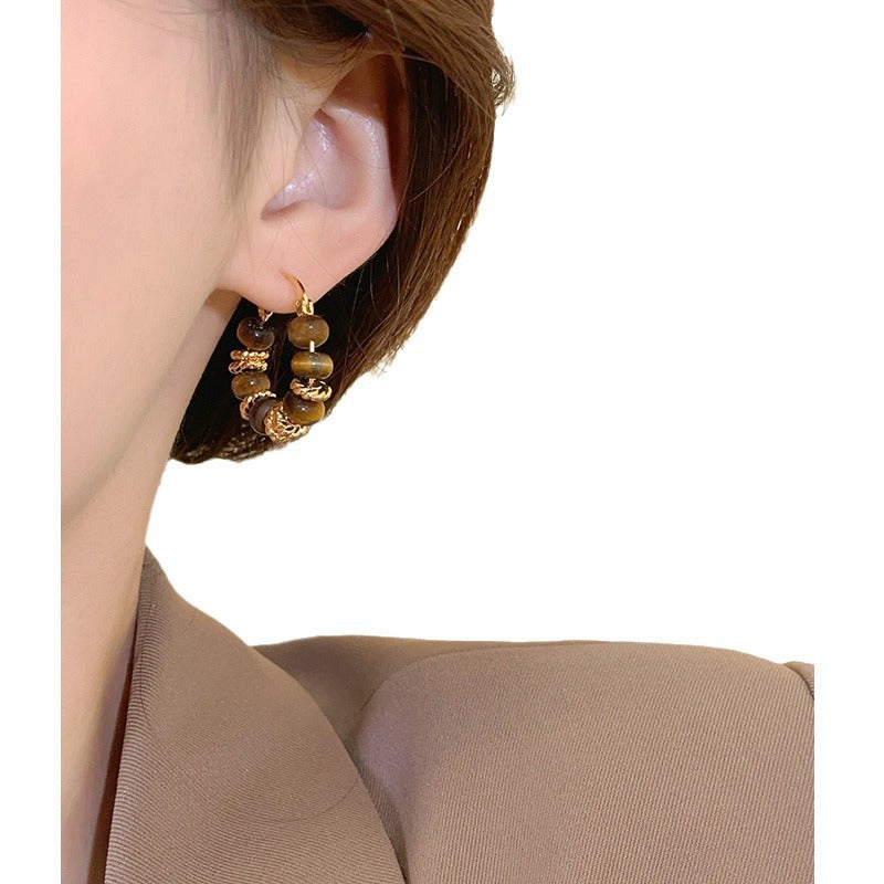Sense Tigereye Clip Light Luxury Niche Hoop Patchwork Ear Buckle