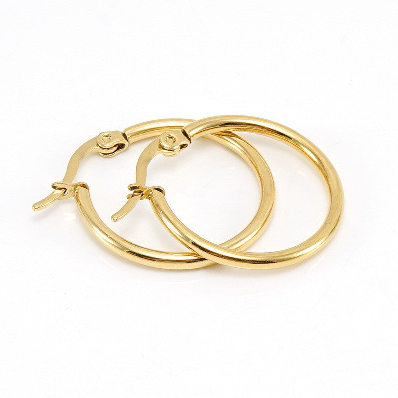 Steel Round Eardrop Female Gold Titanium Personality Trend Exaggerated Big Earrings