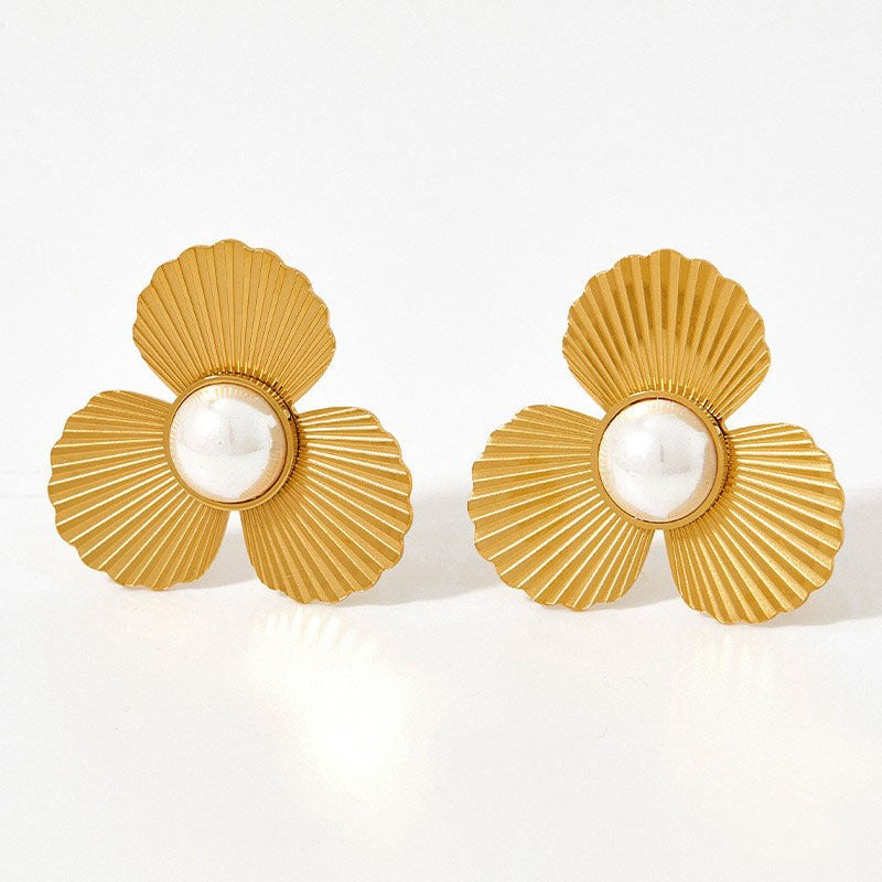 Petal French Oval Pearl Scallop Vacation Earrings