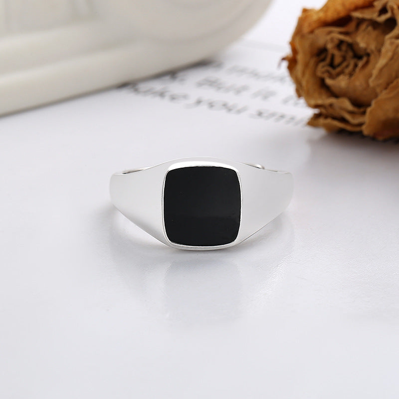 Sterling Sier Fashion Black Epoxy Square Rings