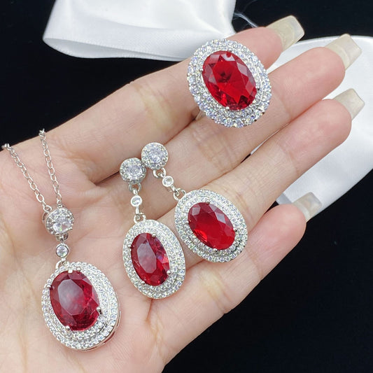 Simulation Ruby Jewelry Three-piece Set Live Broadcast Full Pendants