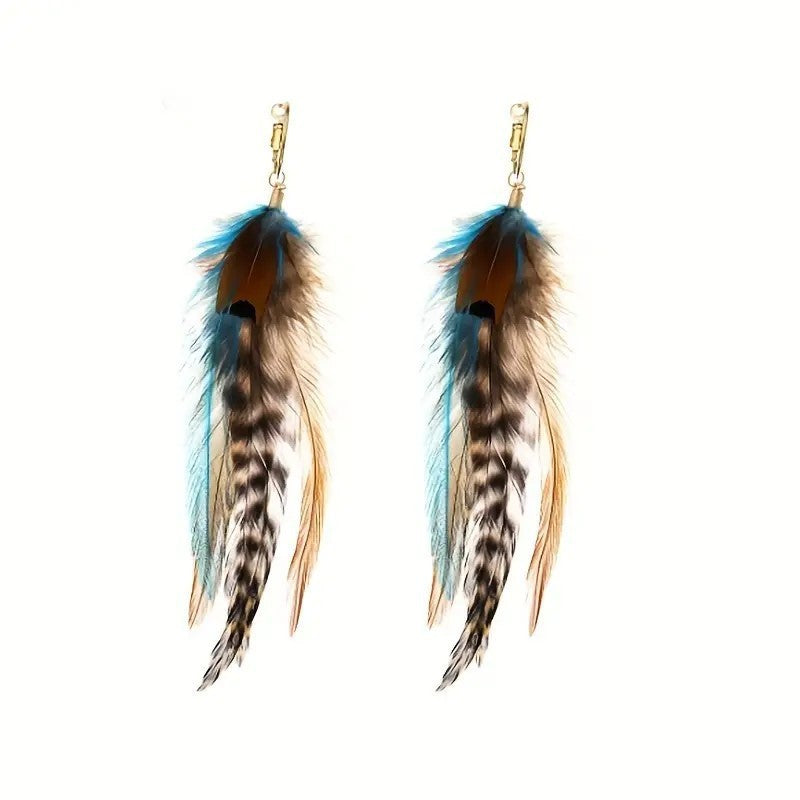 Bohemian Feather Elegance Retro Long Exaggerated Personalized Tassel Earrings