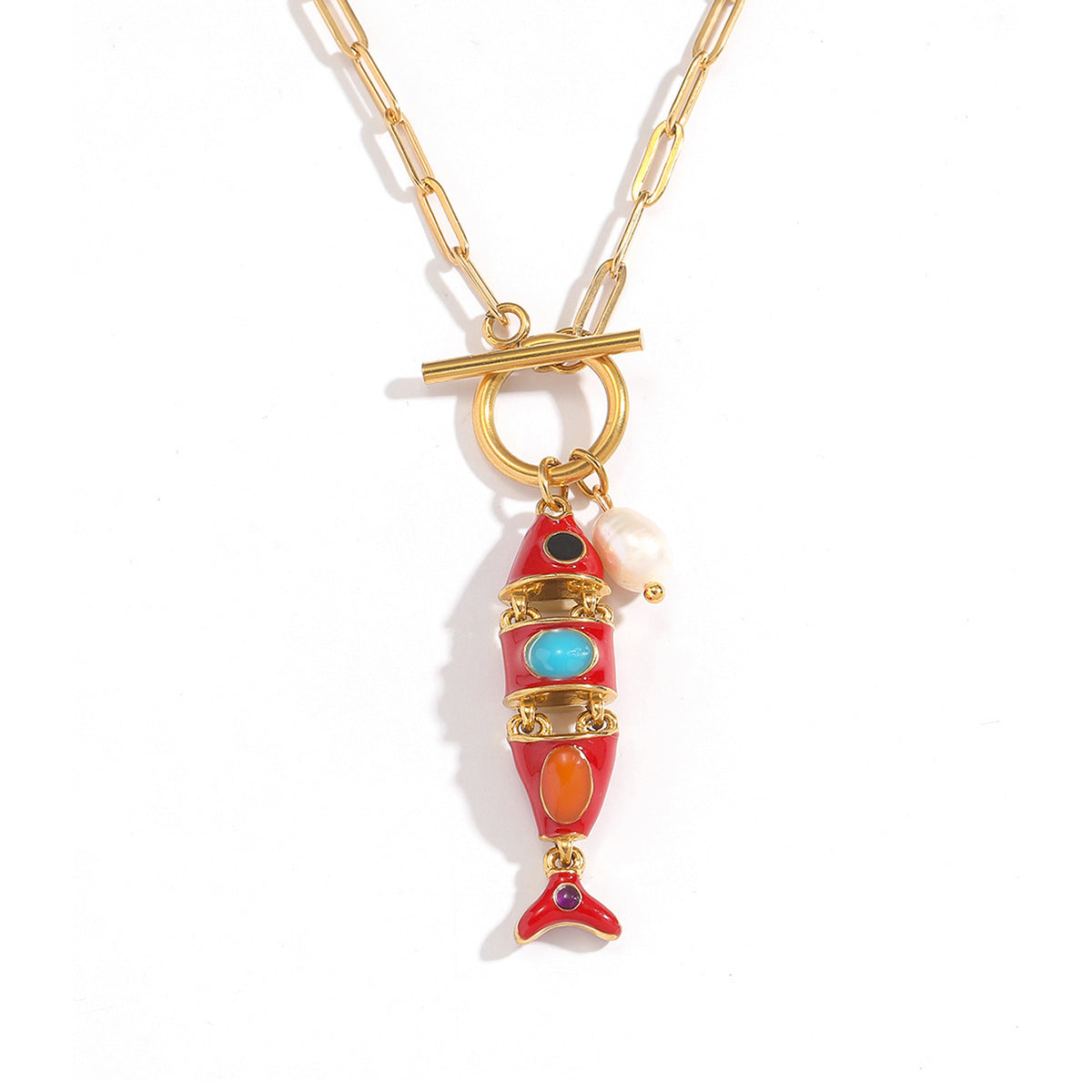 Stainless Steel Titanium Enamel Koi Small Fish Clavicle Chain Necklace