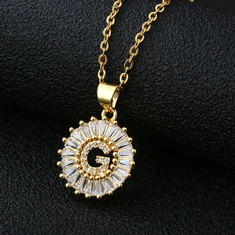 Xi Copper Inlaid Zircon Small Size Round Necklaces