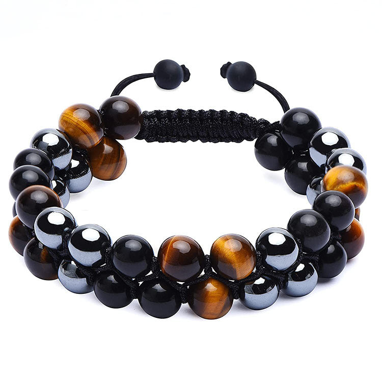 Men's Magnet Natural Stone Tiger Eye Double Bracelet