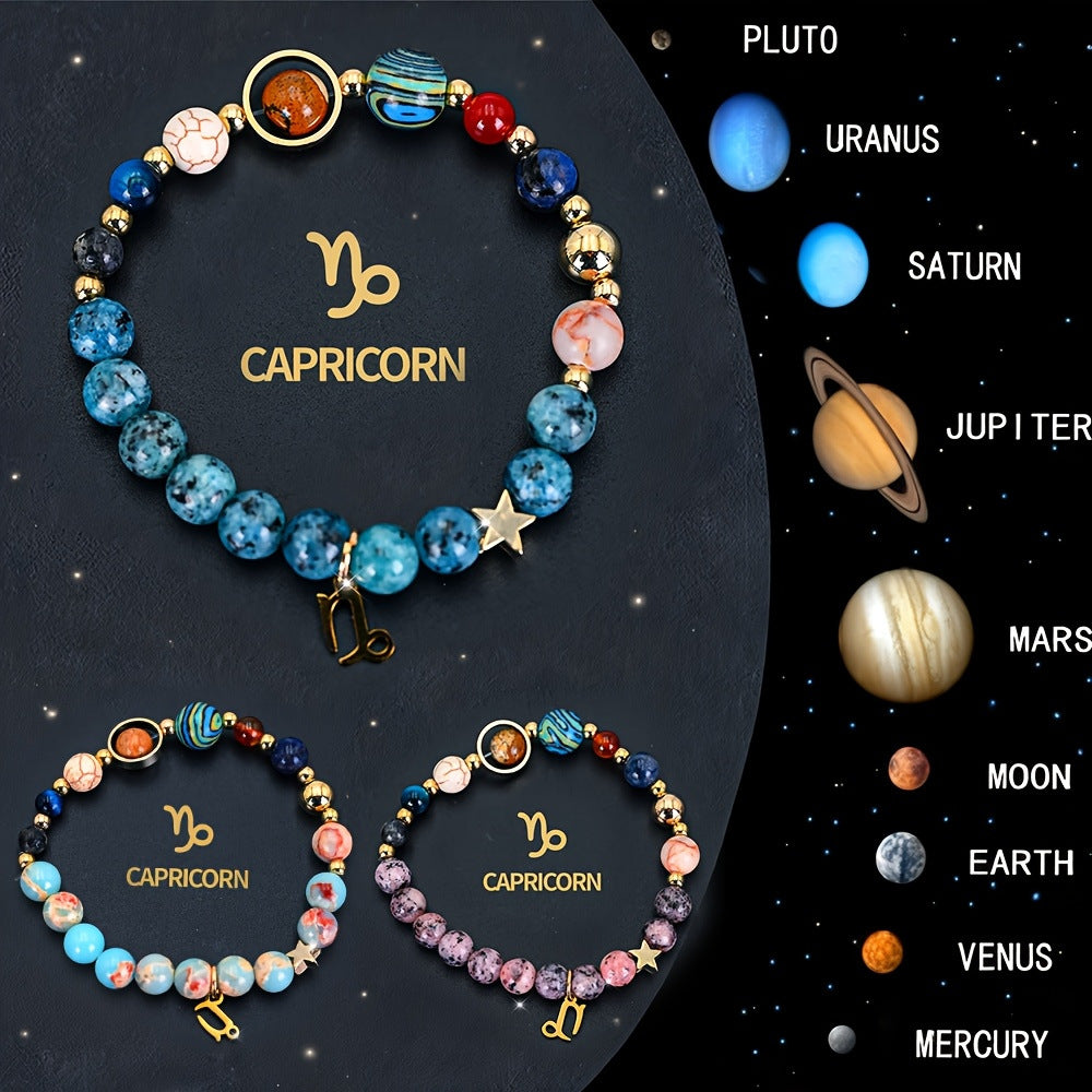 Planets Twee Constellations Natural Stone Blue Black Bracelet