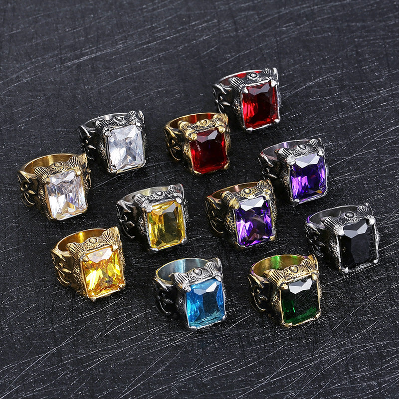 Men's Stainless Steel Hand Retro Punk Brother Ruby Titanium Rings