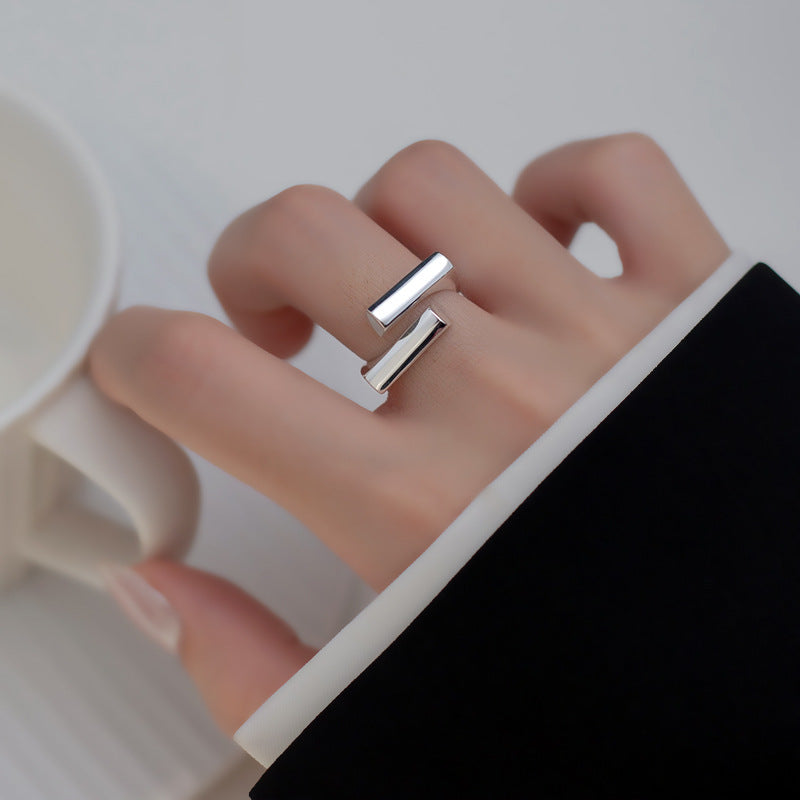 Geometric Staggered Korean Style Personalized Advanced Design Open Adjustable Rings