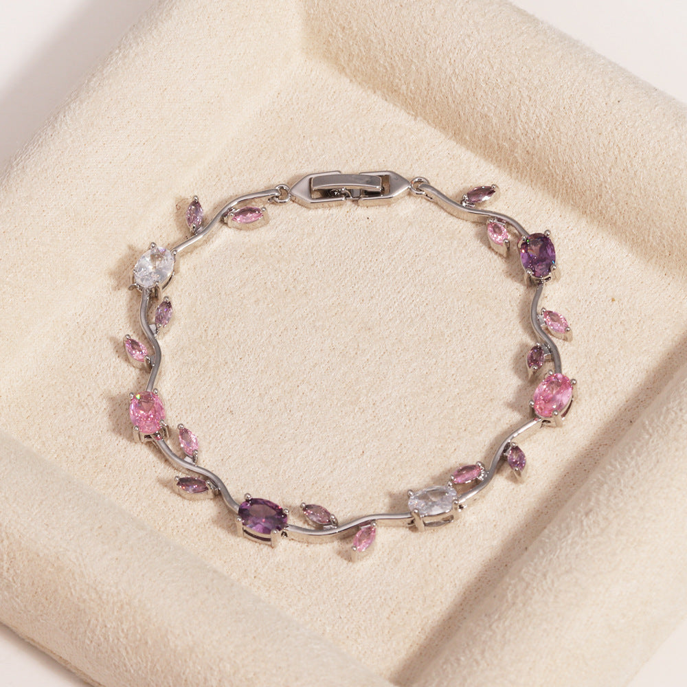 Women's Zircon Branches Leaves Flower Exquisite Light Luxury Tulip Bracelet