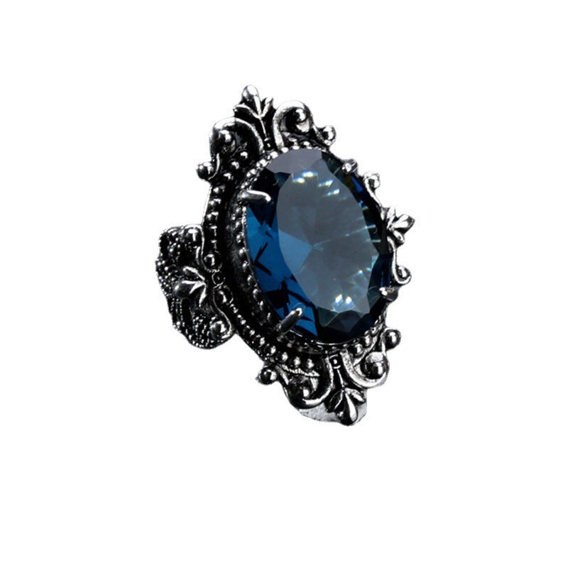 Blue Topaz Vintage Thai Sier Goose Egg-shaped Ring