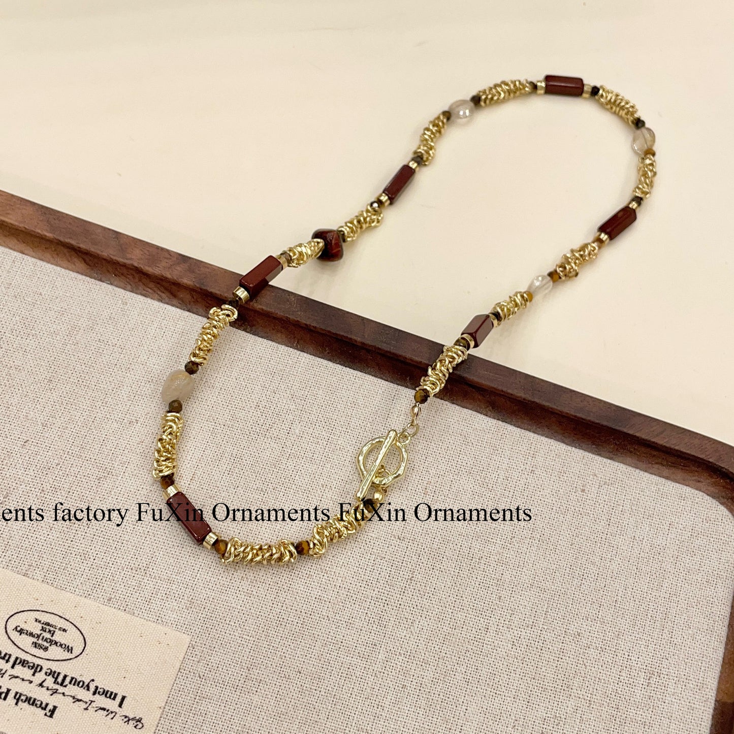 Women's Fashion Tigereye Metal Stitching Beaded Small Chinese Style Necklaces