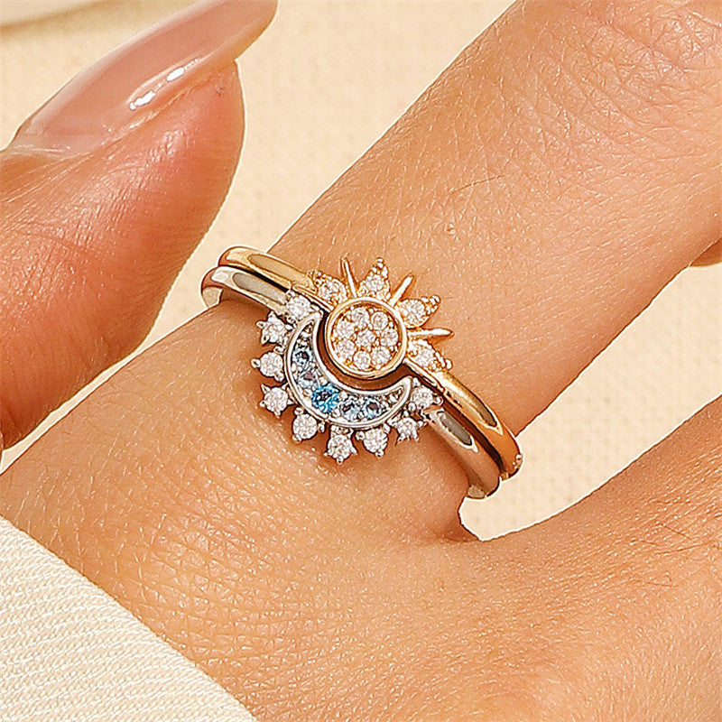 Sun Moon Stacked Female Lovers Opening Couple Hot Fashion Rings