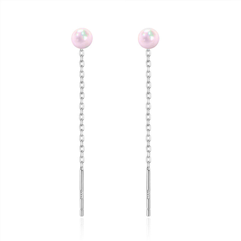 Pearl Long Slimming Girlish Style Pink Round Beads Chain French Ear Line