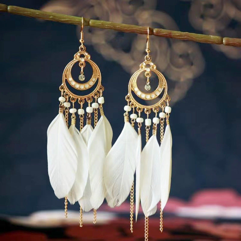 Yunnan Travel Long Vacation Temperament Feather Earrings