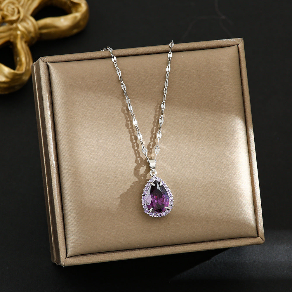 Women's Titanium Steel Fashion Purple Gemstone Exquisite Everyday Necklaces