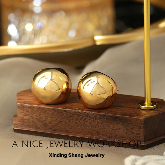 Ear Simple Glossy High-grade Hemisphere Copper Plated Earrings