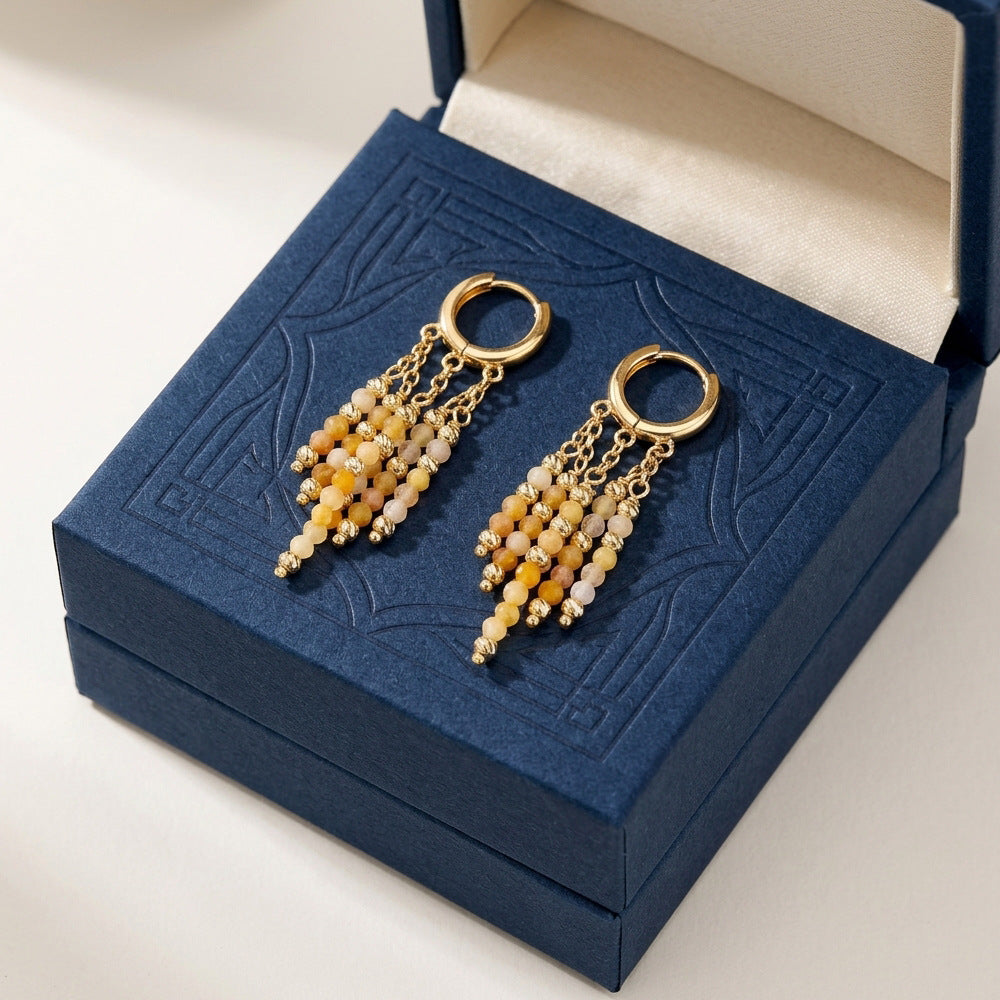 Light Luxury Temperament Stone Tassel Vintage Eardrops Niche Design Earrings