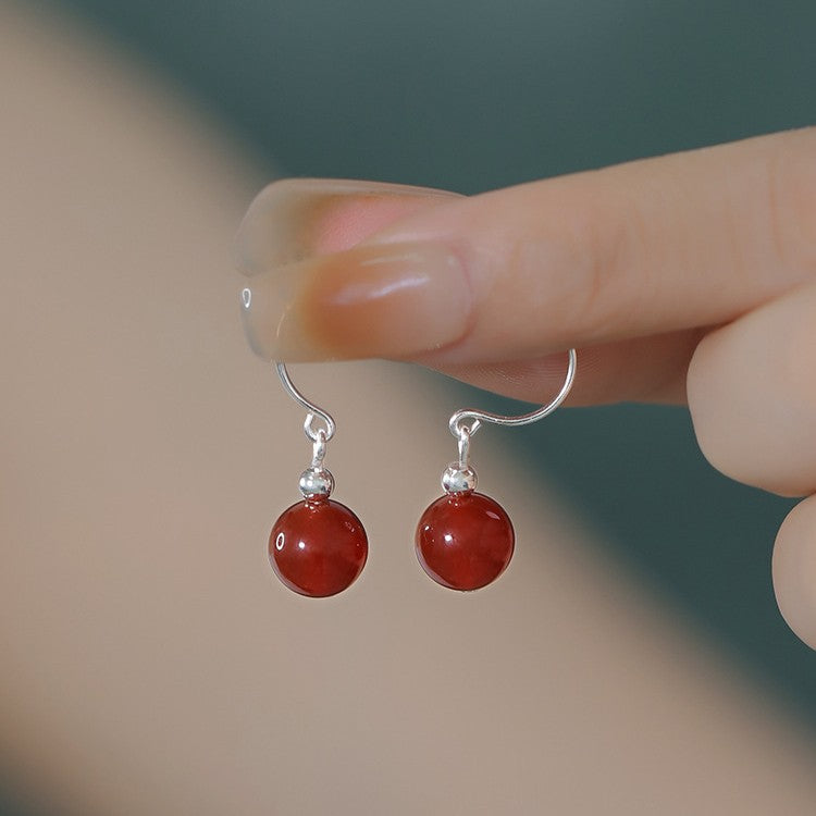 Women's Sier Jade For Summer Red Agate Ear Earrings
