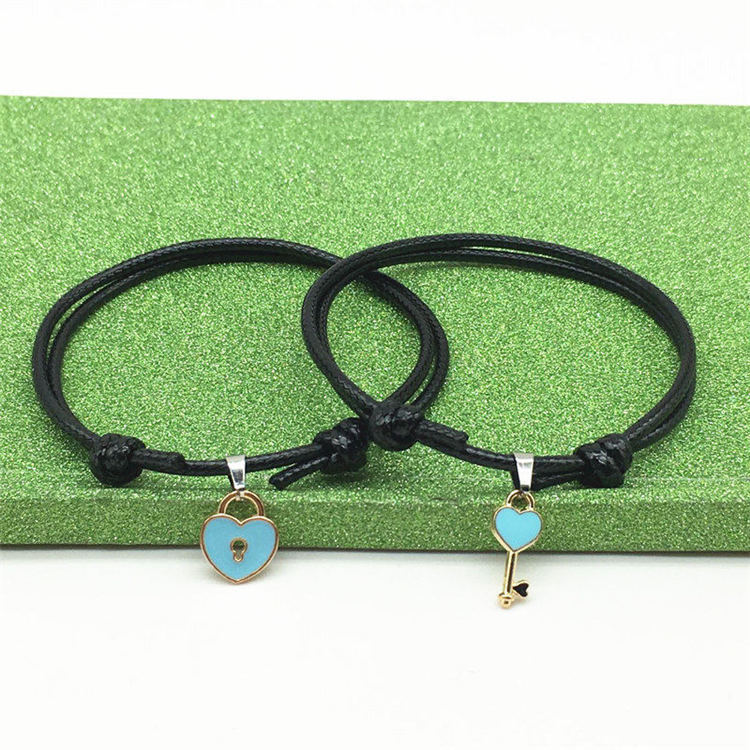 Unisex Alloy Accessories Love Key Black Wax Rope Pair Bracelets