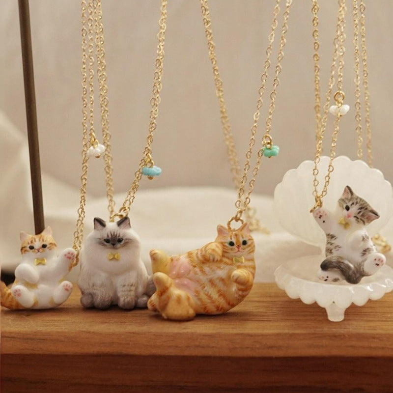Animal Series Dripping Oil Cute Cat Gold Plated Pendants