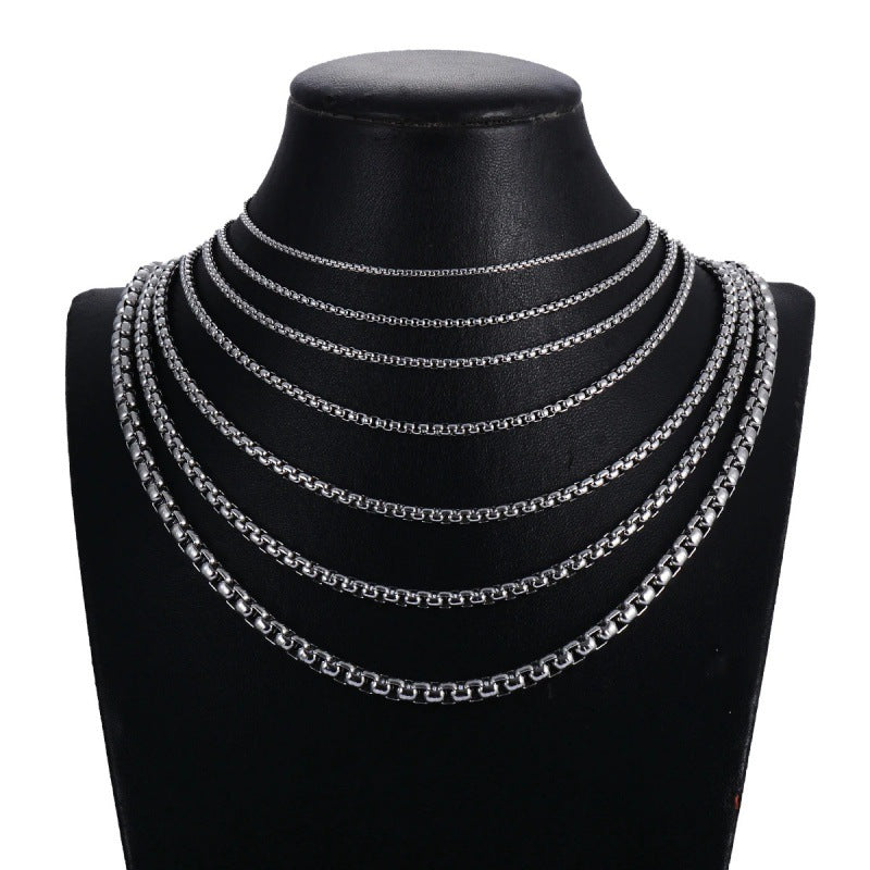 Women's & Men's Stainless Steel Square Pearl Chain Fashion Simple Titanium Necklace