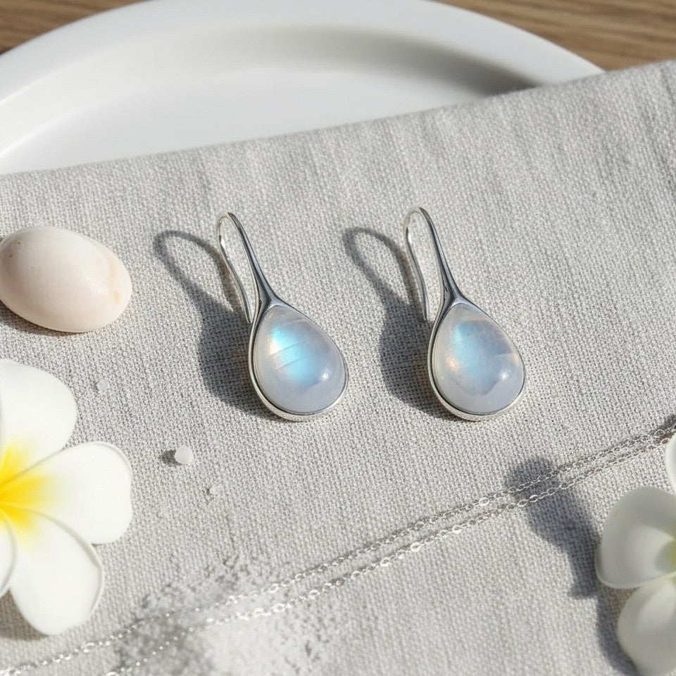 Water Drop Moonstone Ear Hook Simple Light Luxury Premium Stud Earrings