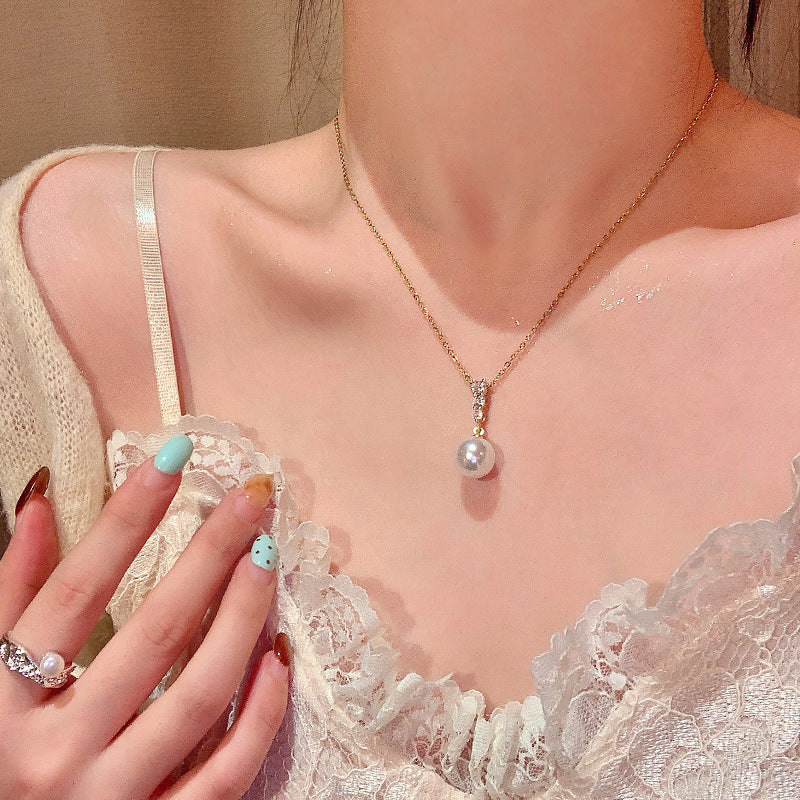 Women's Minority High-grade Simple Single Pearl Exquisite Micro Inlaid Zircon Titanium Necklaces