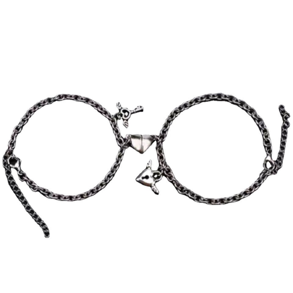 Women's & Men's Lock Couple Suction Heart-shaped Pair Of Bracelets