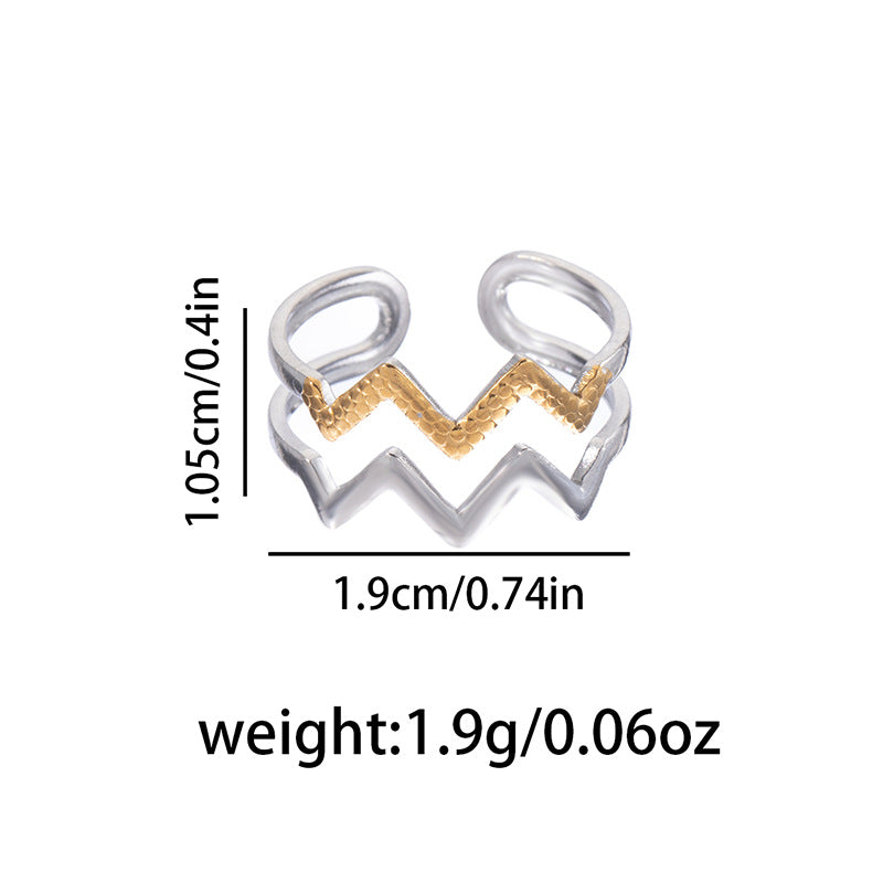 Personalized Two-color Stainless Steel Stacked Leaves Geometric Rings