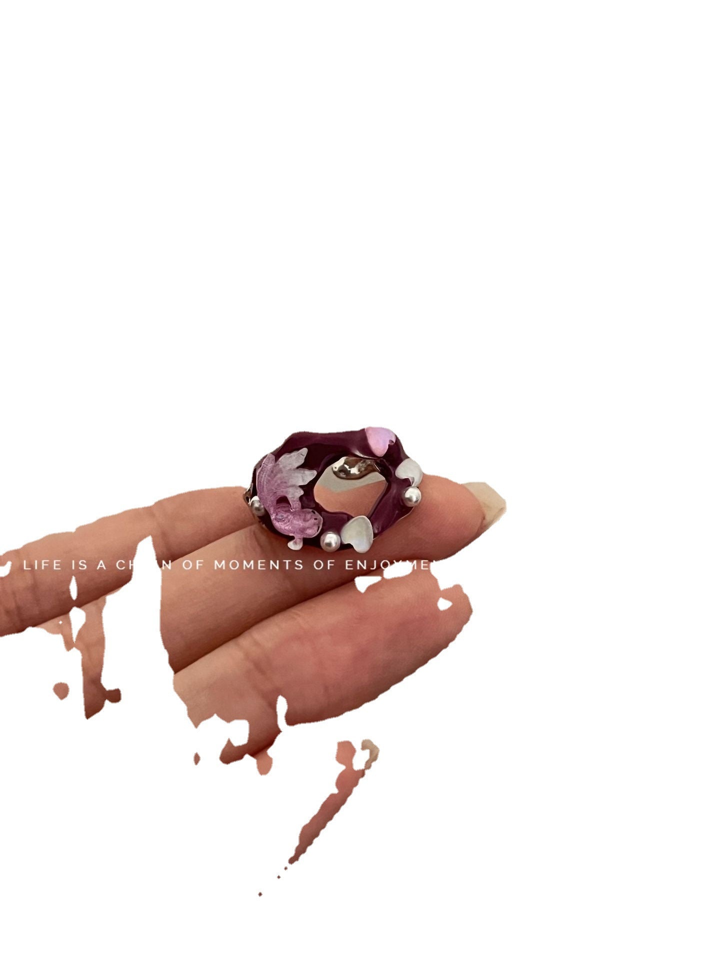 Design Metal Lava Purple Tourmaline Stone Enamel Cold Wind Ring