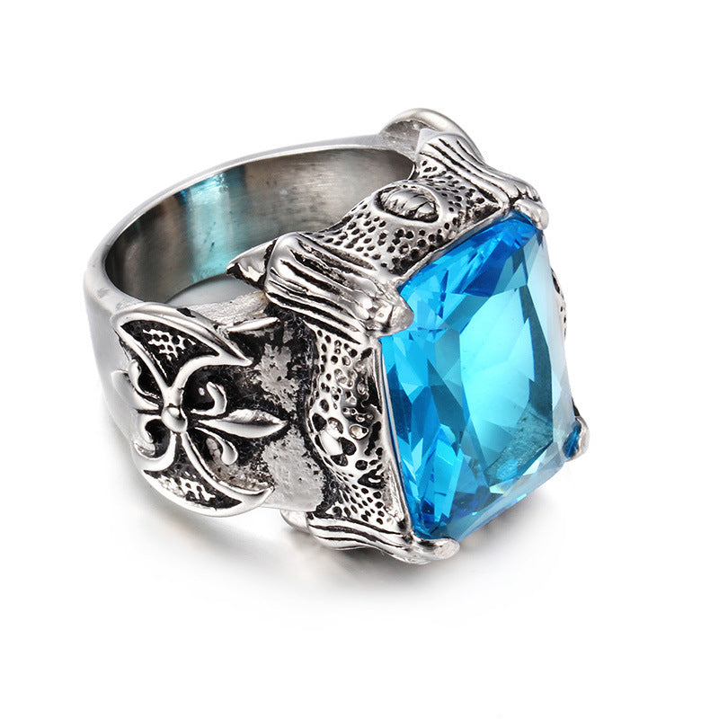 Men's Stainless Steel Hand Retro Punk Brother Ruby Titanium Rings