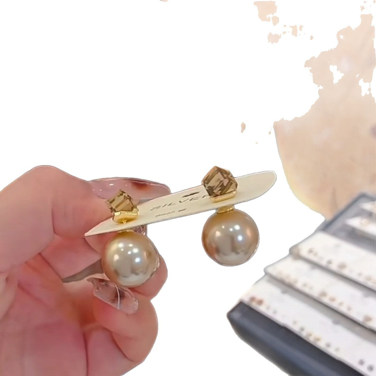 Women's Trendy One Champagne Beads Square Sugar Fashionable High-grade Earrings