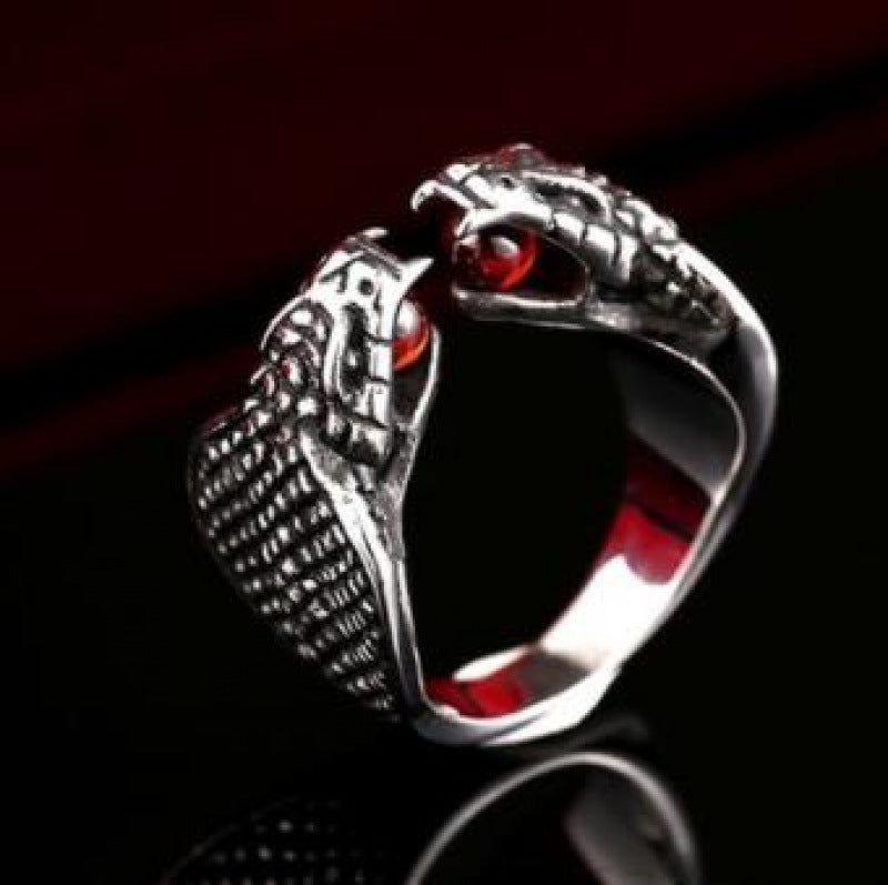 Men's Steel Warrior Retro Stainless Inlaid Zircon Opening Double-headed Ring