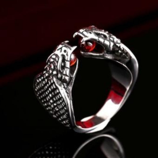 Men's Steel Warrior Retro Stainless Inlaid Zircon Opening Double-headed Ring