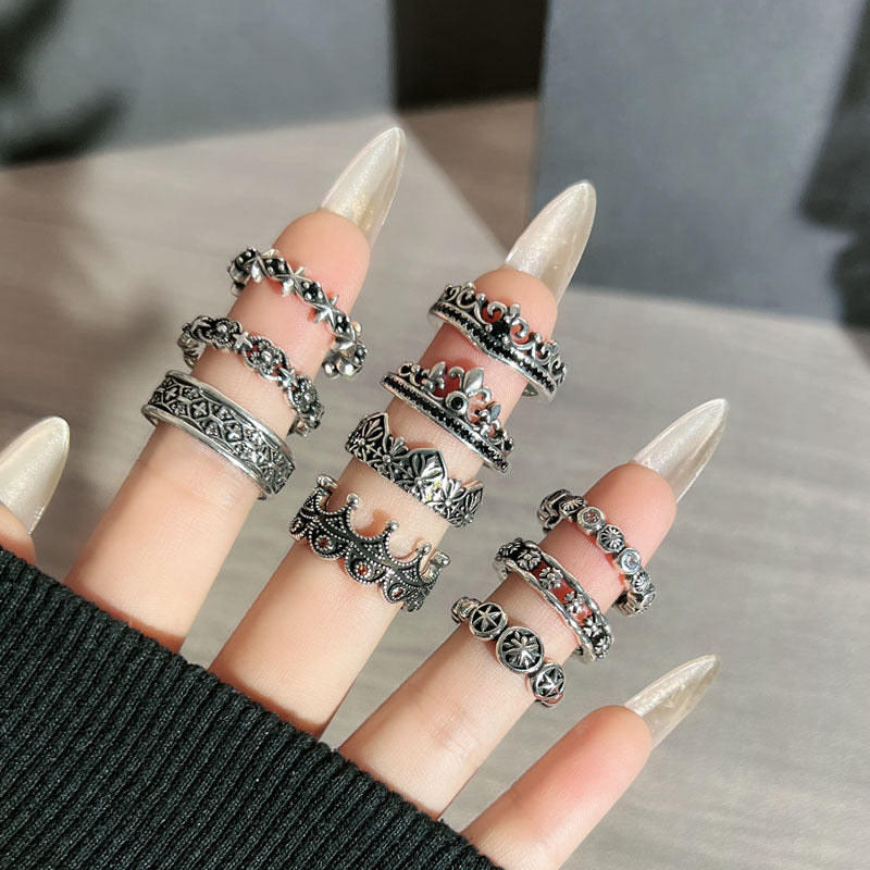 Trendy Vintage Flower-de-luce Cross Punk Open Female Dark Style Crown Rings